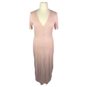 Soncy Pink Ribbed Button-Down Maxi Dress